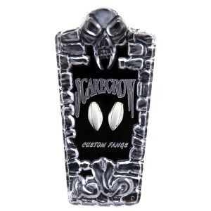 Scarecrow Glam Vampire Fangs in Chrome (in packaging). Sold by Norcostco. Scarecrow Glam Vampire Fangs in Chrome (in packaging). Sold by Norcostco.
