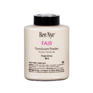 Talc-Free Fair Translucent setting powder by Ben Nye. Sold by Norcostco. Talc-Free Fair Translucent setting powder by Ben Nye. Sold by Norcostco.