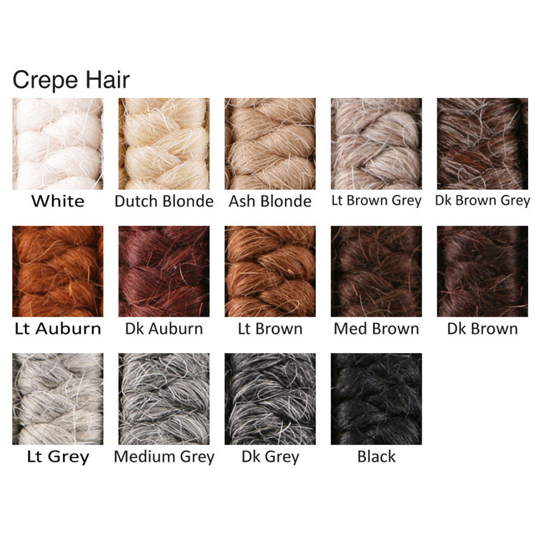 Crepe Hair color swatches. Sold by Norcostco.