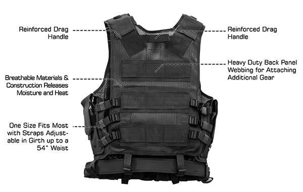 UTG 547 LAW ENFORCEMENT TACTICAL VEST, LEFT HANDED, BLACK, PVCV547BL