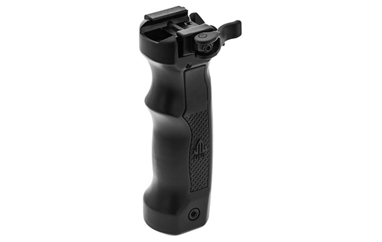 UTG D GRIP WITH AMBI. QUICK RELEASE DEPLOYABLE BIPOD, BLACK