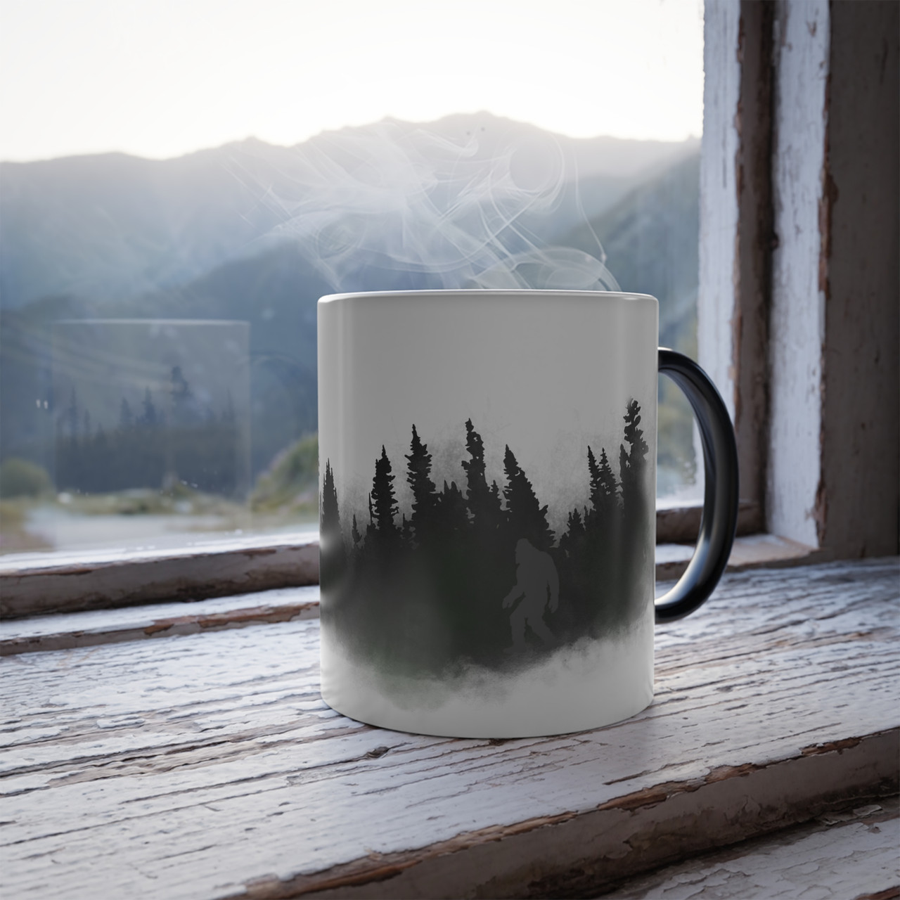 Hidden Sasquatch in the mist Color Morphing Forest Mug - 11oz