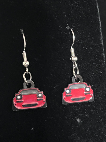 Miata earrings NA  1989-2004 metal enamel dangly shepherds hook, choose your color! .5” wide custom jewelry car accessories