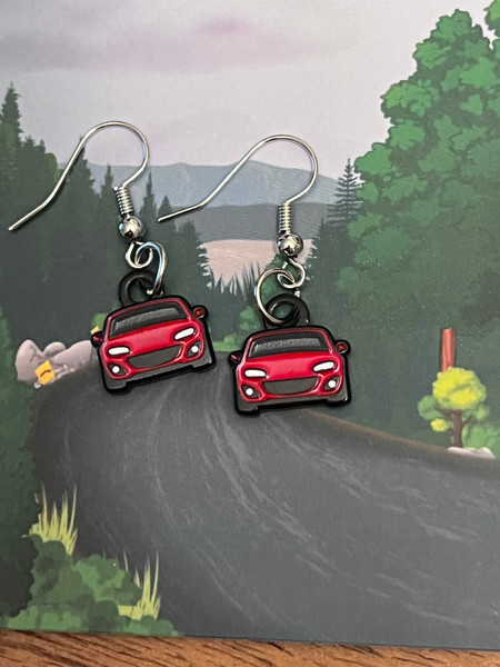 Miata earrings NC 2006-2015 metal enamel dangly shepherds hook NB, choose your color! .5” wide custom jewelry car accessories
