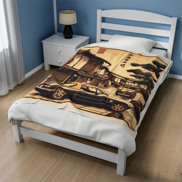 Miata in Vintage Kyoto Japan Velveteen Plush Blanket