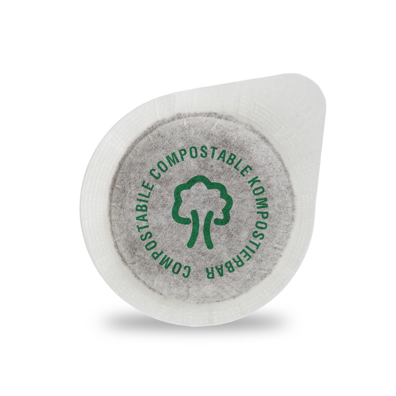 front of a Caffe Borbone paper pod with the word compostable written on the front. front of a Caffe Borbone paper pod with the word compostable written on the front.