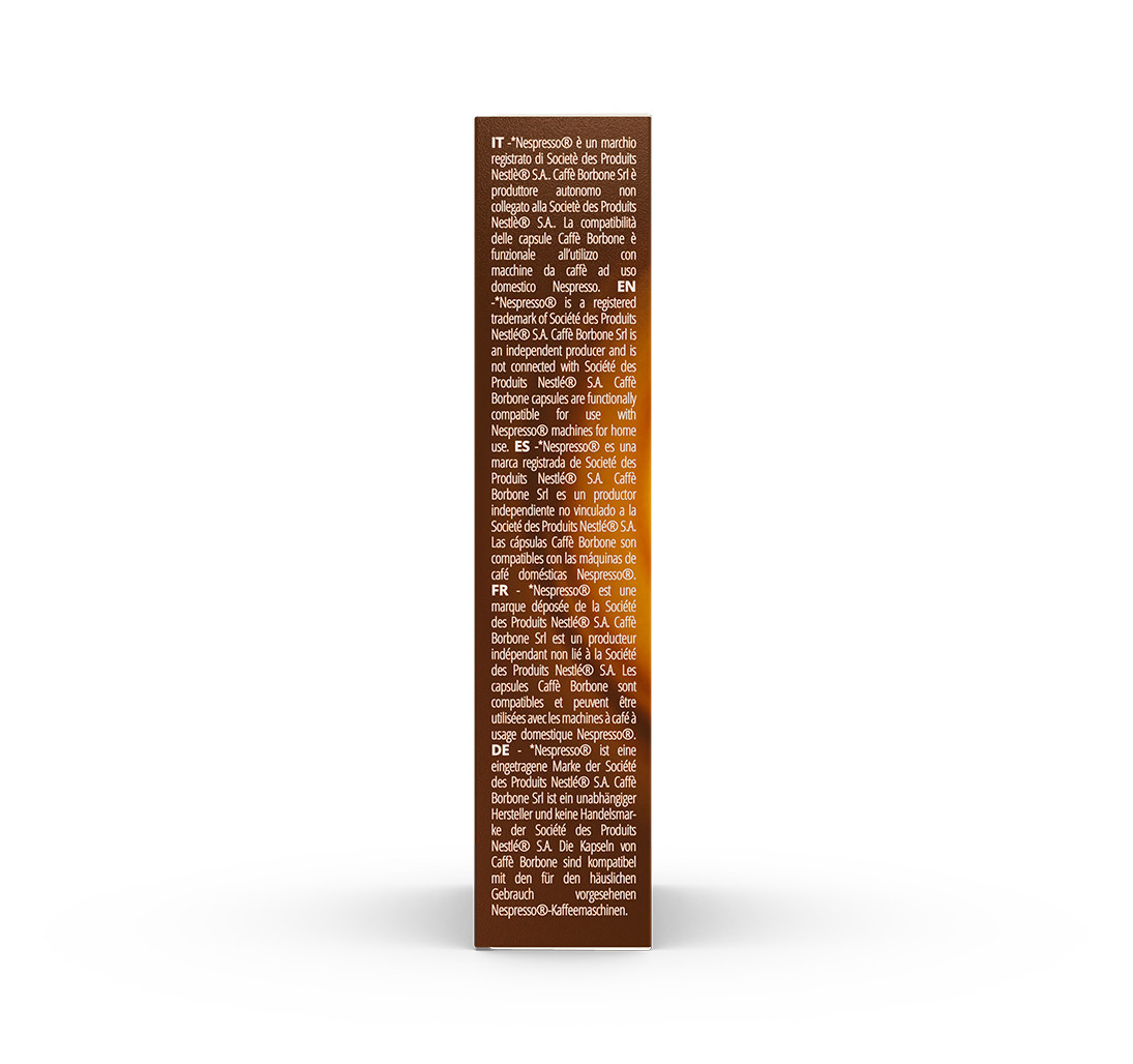 Caffe Borbone Ciao Venezia Blend - Aluminum Nespresso®* Machine Compatible Capsules, brown packaging with multilingual informational text.