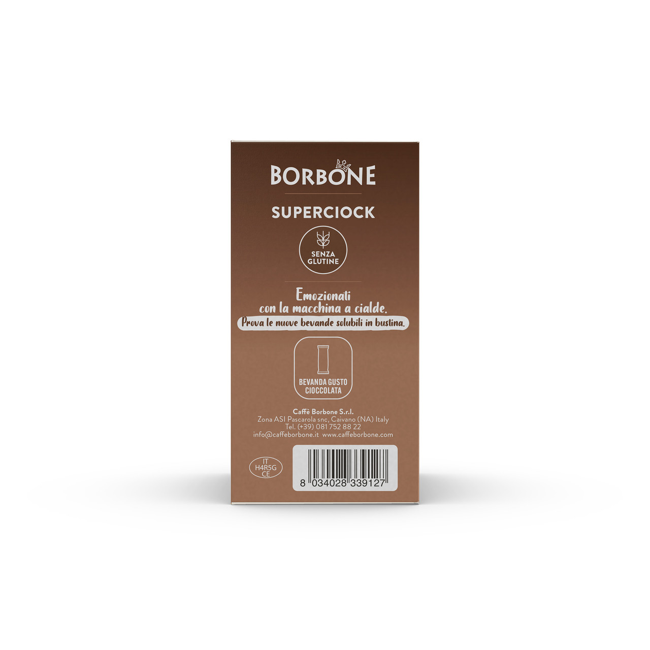 back view of a outer carton of superciock instant chocolate drink
