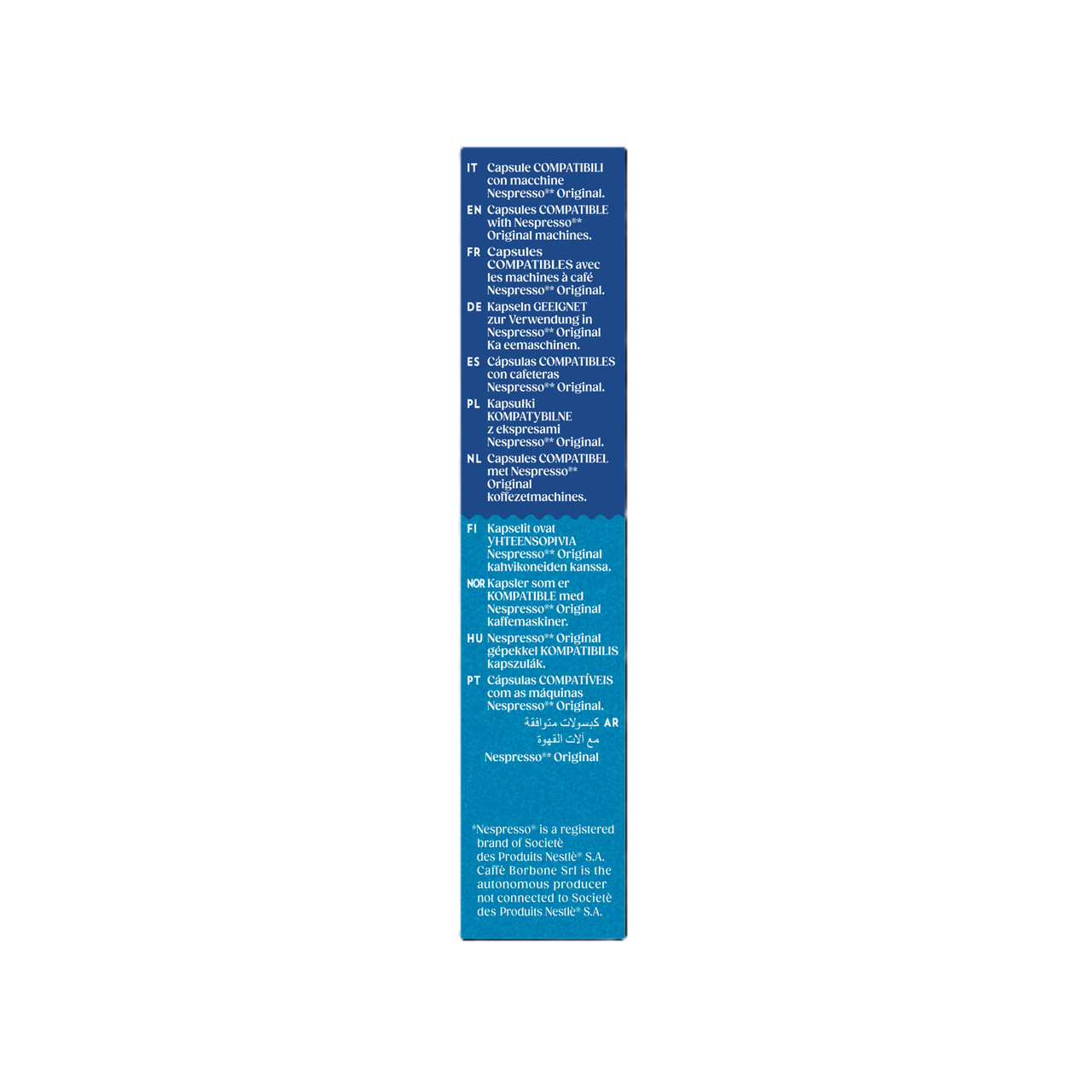 Caffe Borbone Crema Classica - Aluminum Nespresso® Compatible Capsules, blue packaging with product details and weight information. - mobile gallery view