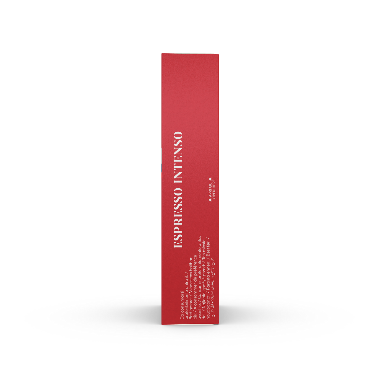 Picture of the side panel of a box of Caffe Borbone espresso intenso aluminum pods Picture of the side panel of a box of Caffe Borbone espresso intenso aluminum pods