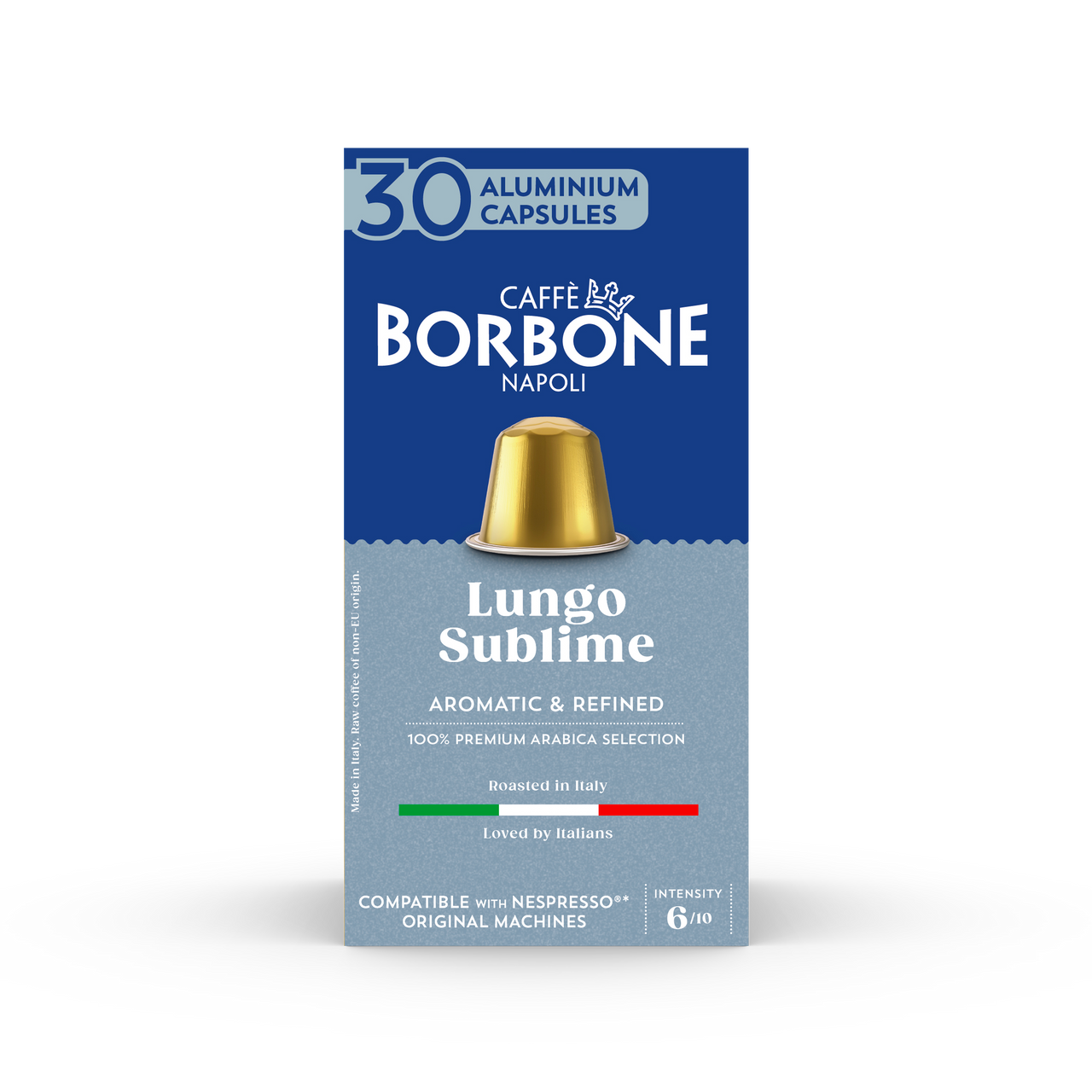 30 count of Caffee Borbone Lungo Sublime 100% Arabica Aluminum Coffee Pods compatible with Nespresso Original