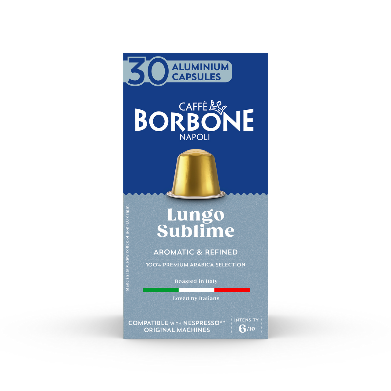 30 count of Caffee Borbone Lungo Sublime 100% Arabica Aluminum Coffee Pods compatible with Nespresso Original