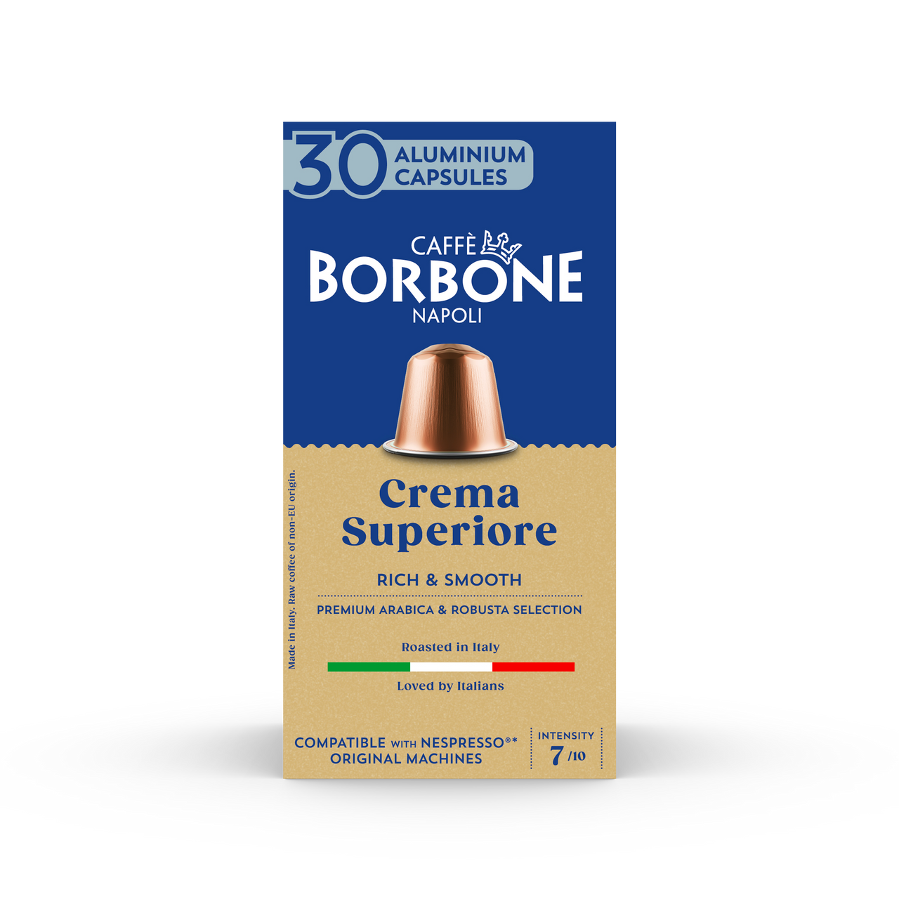 30-count box of Caffe Borbone Crema Superiore premium espresso capsules