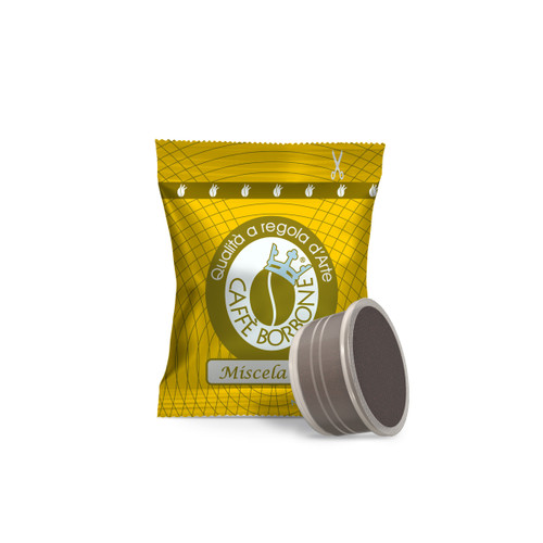 front facing image of an individually wrapped Lavazza Espresso Point coffee pod, Miscela Oro, Gold blend with pod pictured front facing image of an individually wrapped Lavazza Espresso Point coffee pod, Miscela Oro, Gold blend with pod pictured