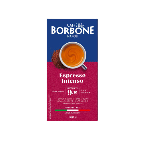 Caffe Borbone Espresso Intenso Italian Ground coffee 8.8 oz front of box blue and red
