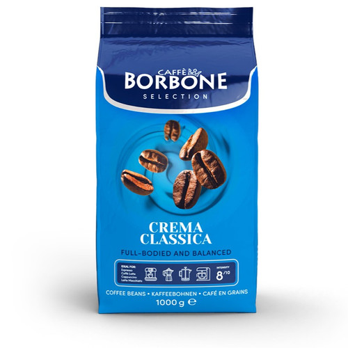 front of a bag of Caffe Borbone Crema Classic Whole Beans Coffee