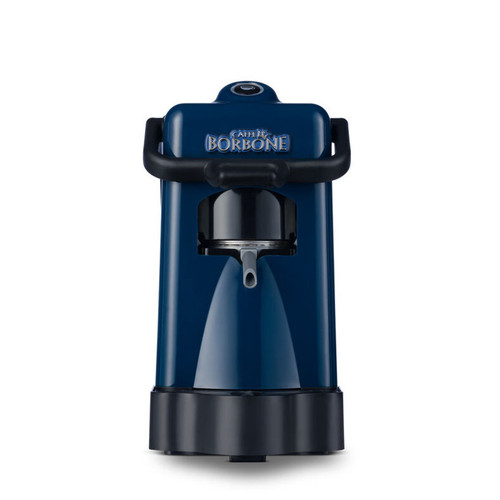 Caffe Borbone Didi Machine For Espresso Paper Pods, blue espresso coffee machine with black handle and front espresso outlet.