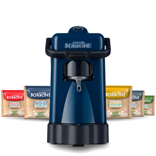 Cafe Borbone Didi espresso machine and assorted blends of paper pods Cafe Borbone Didi espresso machine and assorted blends of paper pods