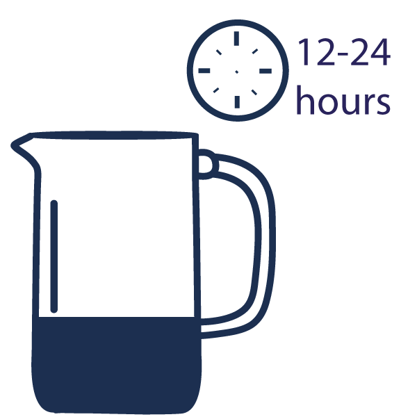 a coffee pot with a clock in the top corner showing 12-24 minutes