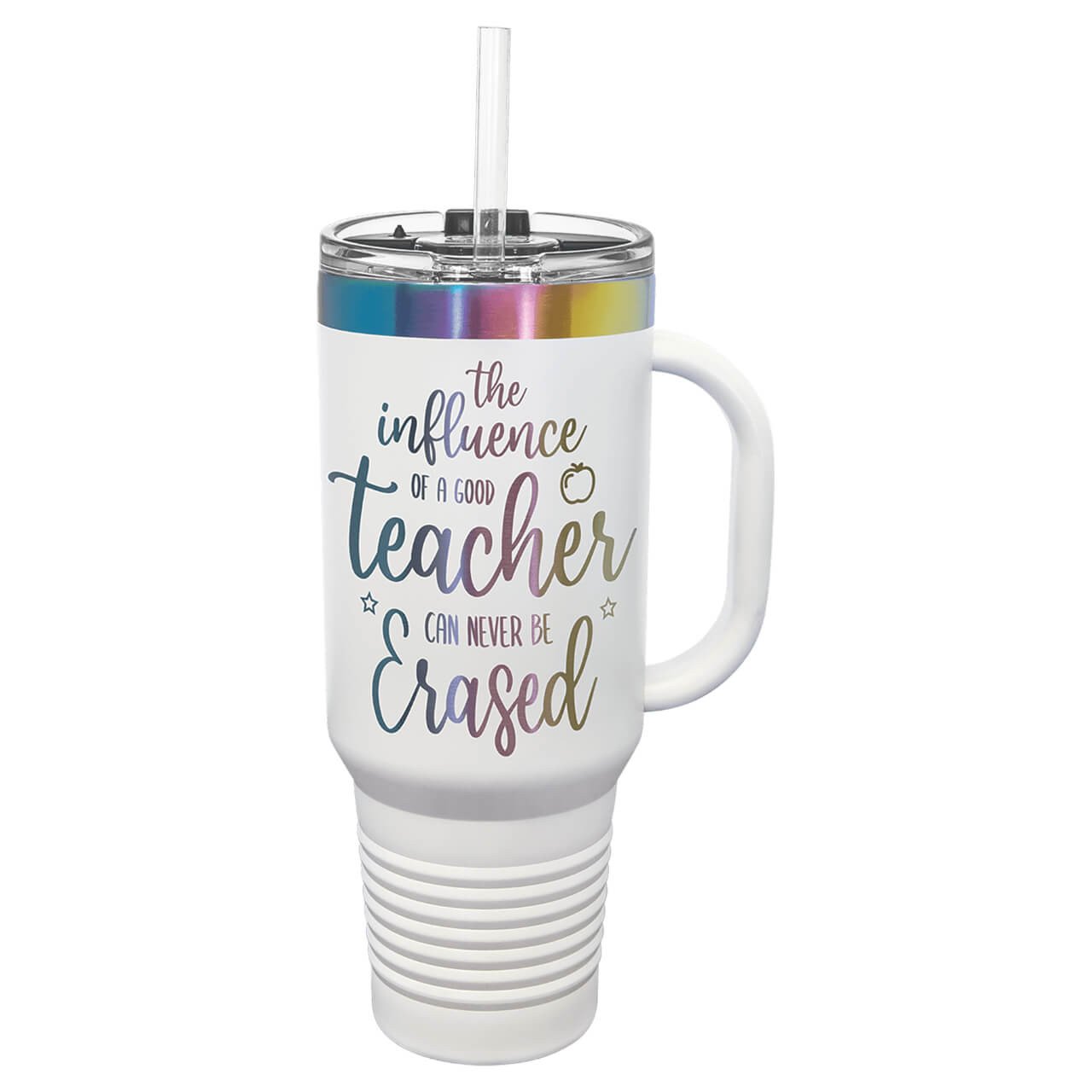 Elevate your daily hydration with our premium 40 oz customizable stainless steel tumbler, featuring innovative prism ion plating under a durable powder coat for a stunning iridescent rainbow that shifts colors in the light, paired with double-wall vacuum insulation to keep drinks ice-cold for hours or piping hot without condensation. This personalized insulated travel mug includes a sip lid, sweat-free matte white exterior, and BPA-free construction for eco-friendly versatility as a coffee tumbler, water bottle, or commuter cup