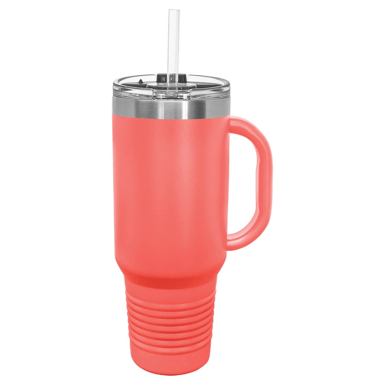 Elevate your adventures with our premium 40 oz powder coated stainless steel customizable handled tumbler, featuring double-wall vacuum insulation to keep drinks ice-cold for hours or piping hot without condensation, ideal as a personalized travel mug with ergonomic handle for commuting,  beach days or everyday hydration. This durable vibrant colored insulated tumbler includes a leak-proof straw lid, sweat-free matte exterior, BPA-free construction, and endless engraving options for a unique gift or for your personal use.