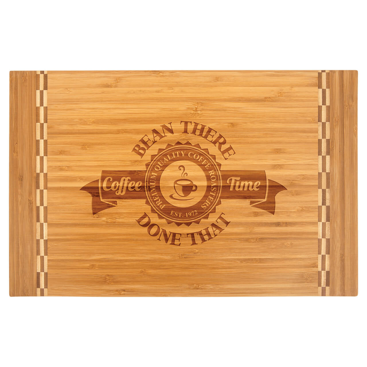 Elevate your kitchen prep with our premium 18.25 x 12 inch bamboo cutting board featuring a durable butcher block inlay for enhanced strength, knife-friendly surfaces, and natural antimicrobial properties from sustainably sourced bamboo, perfect for slicing meats, chopping veggies, or crafting charcuterie spreads. This versatile eco-friendly bamboo chopping board doubles as a stylish serving tray with its smooth, food-safe finish and custom engraving options for themed designs like Monograms, making it the ultimate personalized cutting board, housewarming or hostess gift