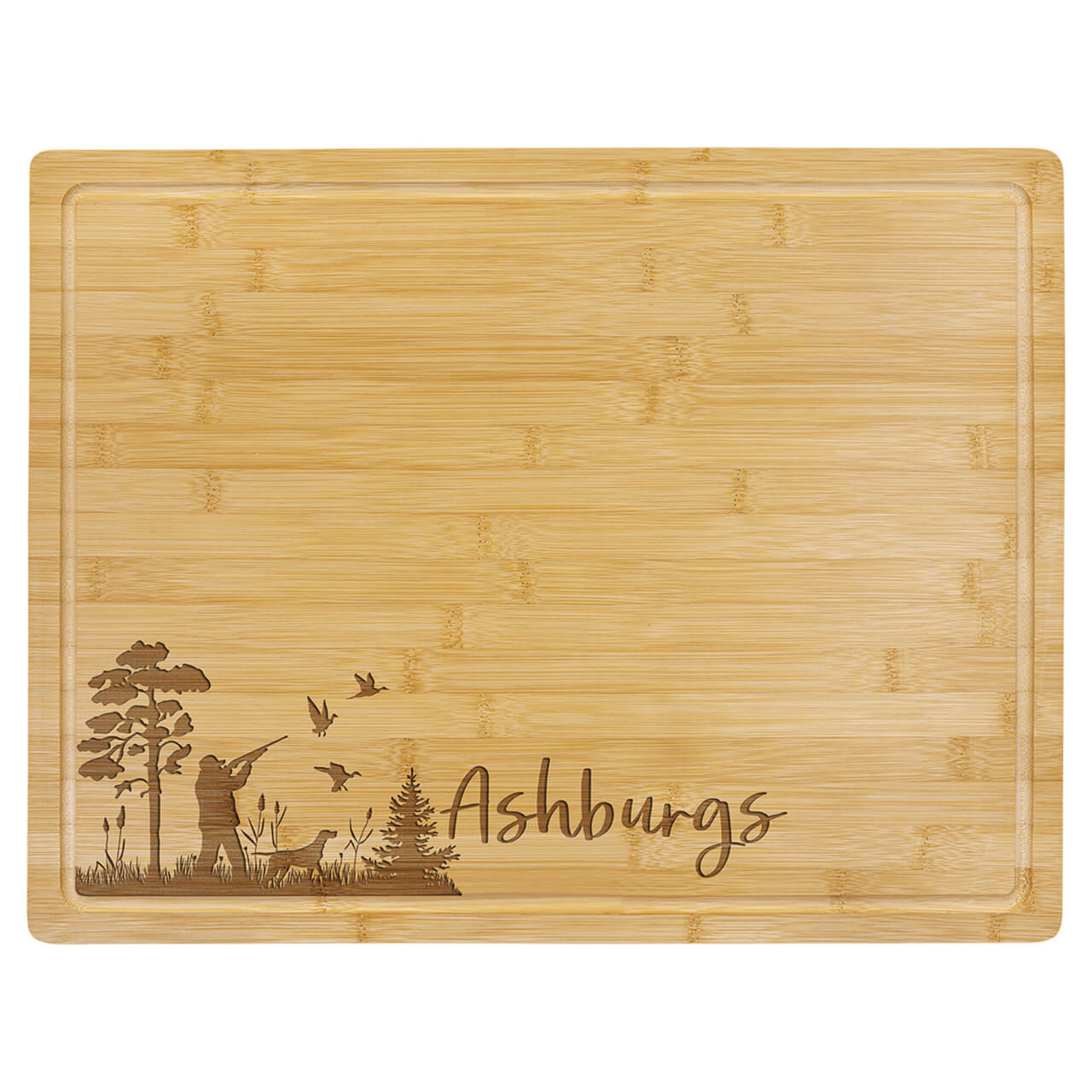 Elevate your culinary adventures with our premium 19.75 x 15 inch bamboo cutting board, crafted from bamboo for exceptional durability, natural antimicrobial properties, and knife-friendly surfaces, complete with a built-in drip ring to catch juices and prevent countertop messes during meal prep or charcuterie assembly. This versatile large bamboo chopping board doubles as a stylish serving platter with its smooth, food-safe finish and custom engraving options for personalized designs like outdoor scenes or family names, making it the ultimate eco-friendly kitchen essential