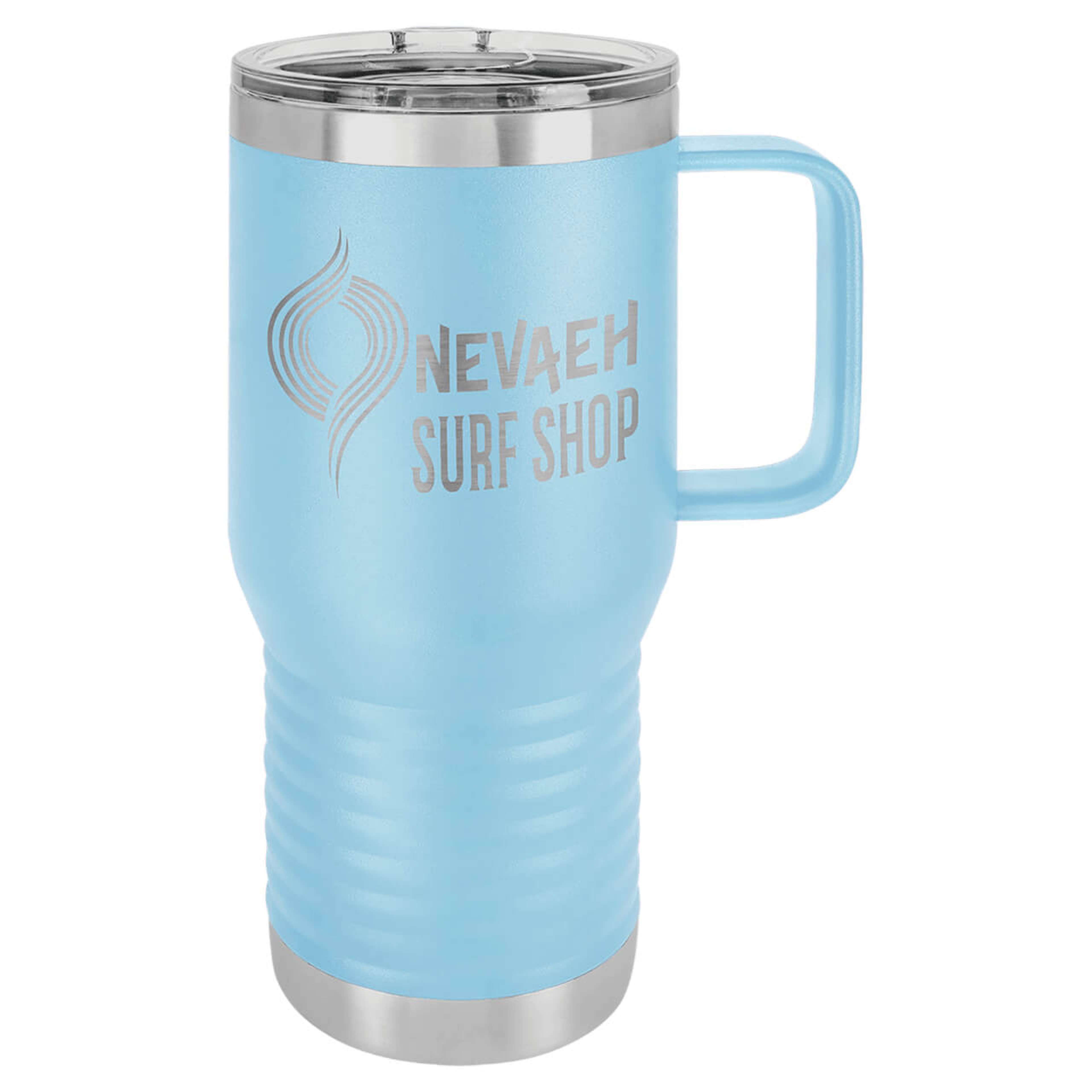 20oz Laser Engraved Polar Camel Handled Mug, durable stainless steel tumbler with custom engraving, perfect for hot or cold drinks.