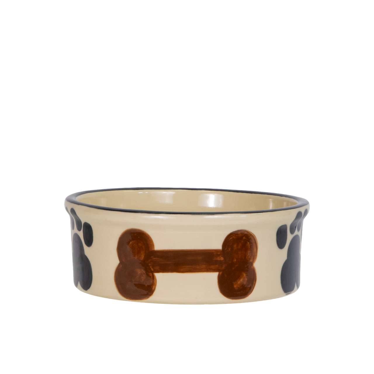 食器 Dog Pet Feeder ~ Medium Black Hand-Decorated Dog Bowl