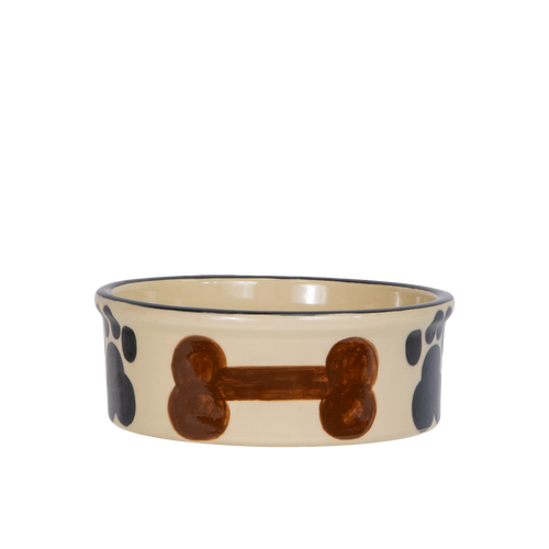 Pet Feeder ~ Medium Black Hand-Decorated Dog Bowl