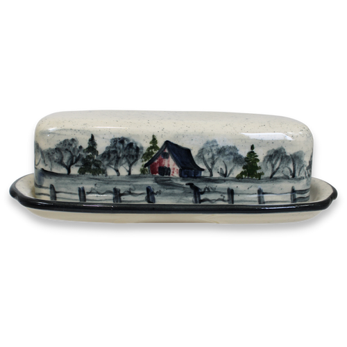 Backroads Pattern ~ Hand Decorated Covered Butter Dish