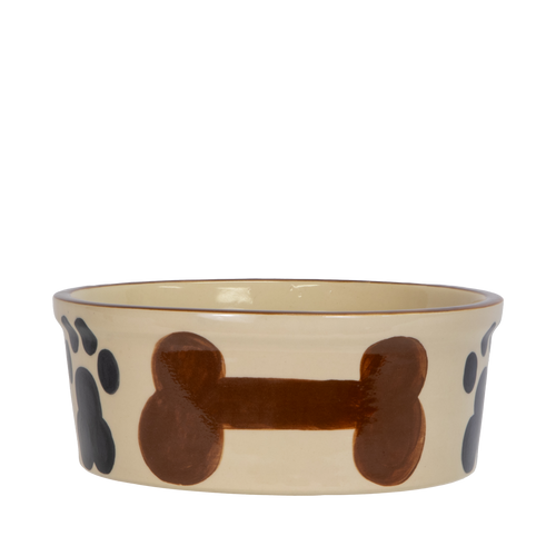 Pet Feeder ~ Large Brown Hand-Decorated Dog Bowl