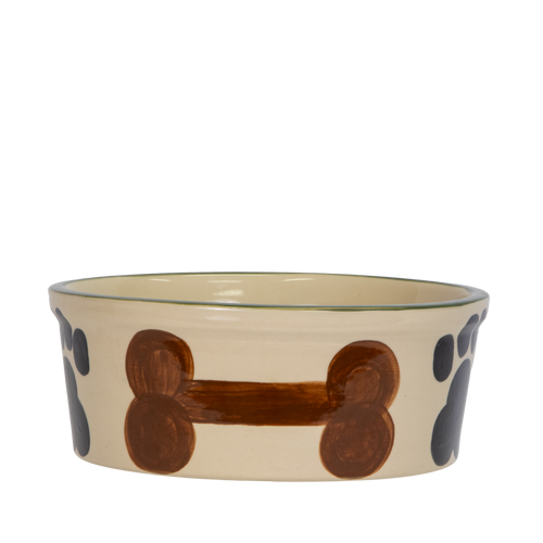 Pet Feeder ~ Large Green Hand-Decorated Dog Bowl