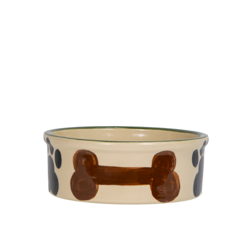 Pet Feeder ~ Medium Green Hand-Decorated Dog Bowl