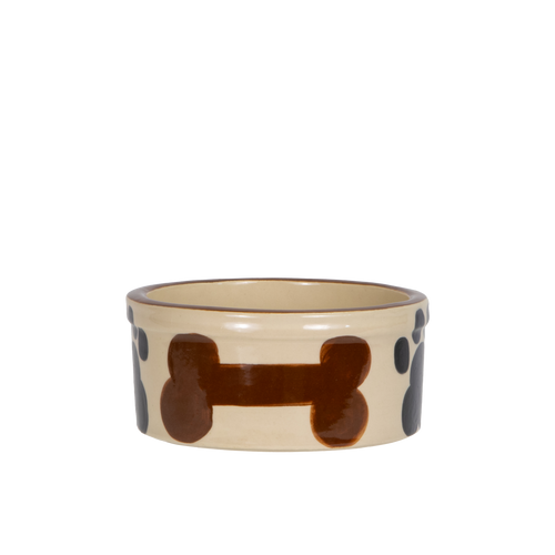 Pet Feeder ~ Small Brown Hand-Decorated Dog Bowl