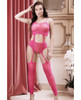 Sheer Afterglow Cut Out Teddy w/Attached Footless Stockings Berry Pink O/S