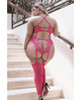 Sheer Afterglow Cut Out Teddy w/Attached Footless Stockings Berry Pink QN