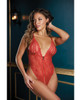 Be Mine Ouverte Front Zipper &amp; Crotchless Teddy Red O/S