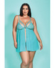 Riley Eyelash Lace Soft Cup Babydoll &amp; Panty Teal 3X