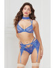 Demi Bra w/Removable Collar, Garter Belt Thong Blue LG