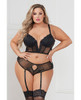 Stretch Lace Cropped Bustier & Cheeky Panty Black 1X/2X
