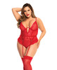 Heart Lace Underwire Bodysuit Red 3X/4X