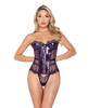 &#039;=Sugar Plum Scalloped Eyelash Lace &amp; Faux Leather Bustier w/Steel Boning &amp; Thong Purple MD