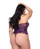 &#039;=Sugar Plum Scalloped Eyelash Lace &amp; Faux Leather Bustier w/Steel Boning &amp; Thong Purple 1X