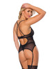 &#039;=Holiday Scallop Stretch Lace Bustier w/Bow &amp; Thong Black SM