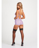 Lace &amp; Mesh Triangle Cup Chemise w/Garters &amp; Thong Lavender XL
