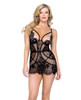 Femme Fatale Scalloped Eyelash Lace &amp; Mesh  Chemise &amp; Thong Black XL