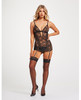 Lace &amp; Mesh Triangle Cup Chemise w/Garters &amp; Thong Black XL