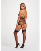 Floral Embroidered Lace Chemise w/Adjustable Garters &amp; Thong Black/Red SM