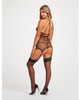 Floral Embroidered Lace Chemise w/Adjustable Garters &amp; Thong Black/Red LG